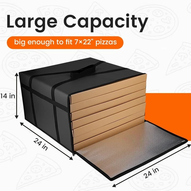 Alt view image 2 of 7 - Pizza Bags for Delivery, 24" x 24" x 14" Insulated Pizza Bag, Black Fits Large Pizzas, Thermal Carrier, Catering and Food Warmer Bag for Hot Box Transport, Pizza Warmer Carrier for Drivers