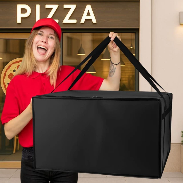 Alt view image 5 of 7 - Pizza Bags for Delivery, 24" x 24" x 14" Insulated Pizza Bag, Black Fits Large Pizzas, Thermal Carrier, Catering and Food Warmer Bag for Hot Box Transport, Pizza Warmer Carrier for Drivers