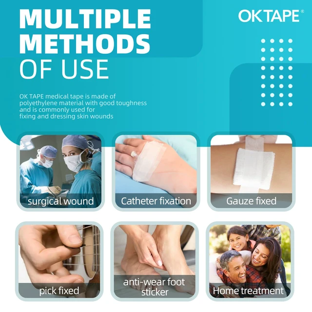 Alt view image 7 of 7 - OKPore Medical Surgical Tape Nonwoven (Pack of 12) - First Aid Surgical Tape Hypoallergenic and Breathable for Wound Dressing Care - 1in x 10yds