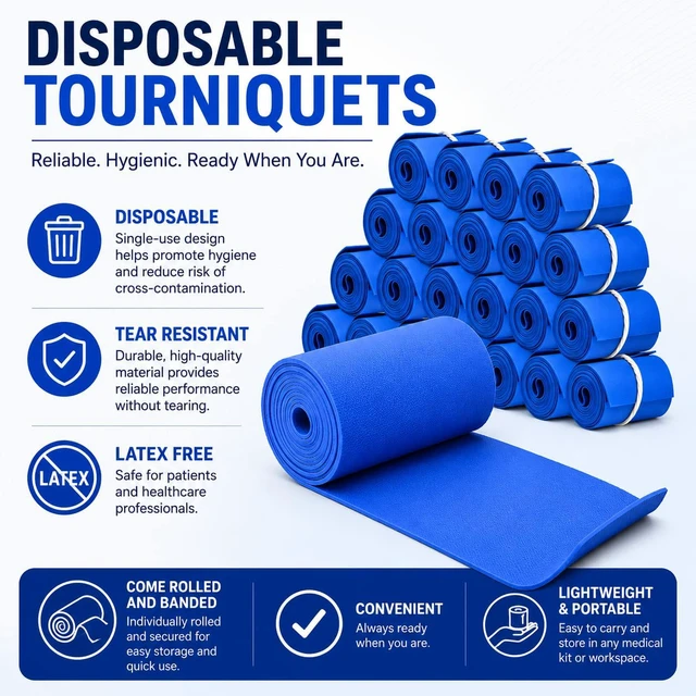 Alt view image 2 of 7 - Disposable Tourniquet 1 x 18, Blue, Latex-Free, 250 Pack Tear-resistant elastic, Rolled & banded, Single-use, First aid, Emergency & home care, Nursing supplies
