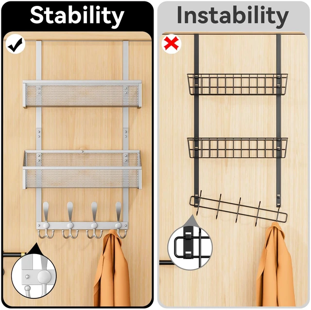Alt view image 2 of 7 - Over The Door Hooks Organizer, Coat Rack Over The Door Storage Hanger Towel Rack, Back of Door Storage Organizer for Bathroom,Bedroom,Kitchen,Office (Silver, 3-Tier)