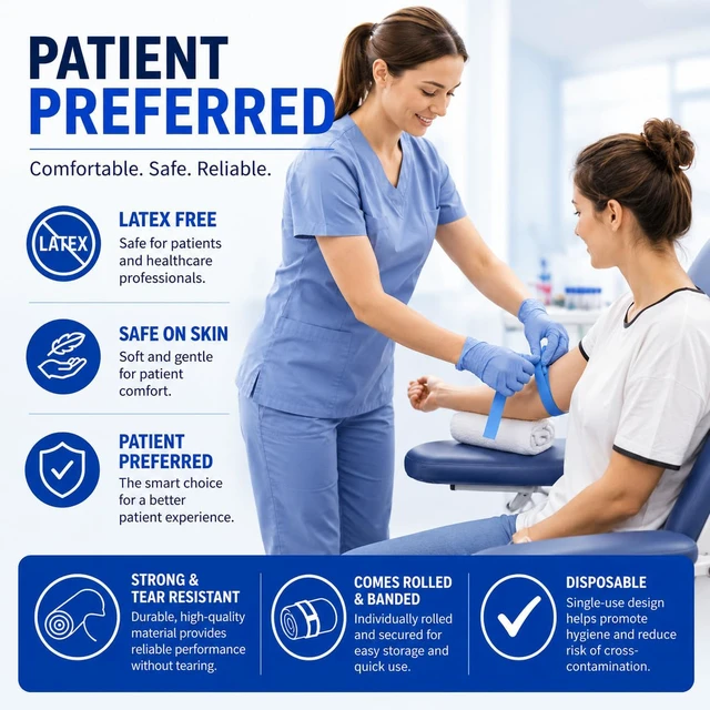 Alt view image 3 of 7 - Disposable Tourniquet 1 x 18, Blue, Latex-Free, 250 Pack Tear-resistant elastic, Rolled & banded, Single-use, First aid, Emergency & home care, Nursing supplies