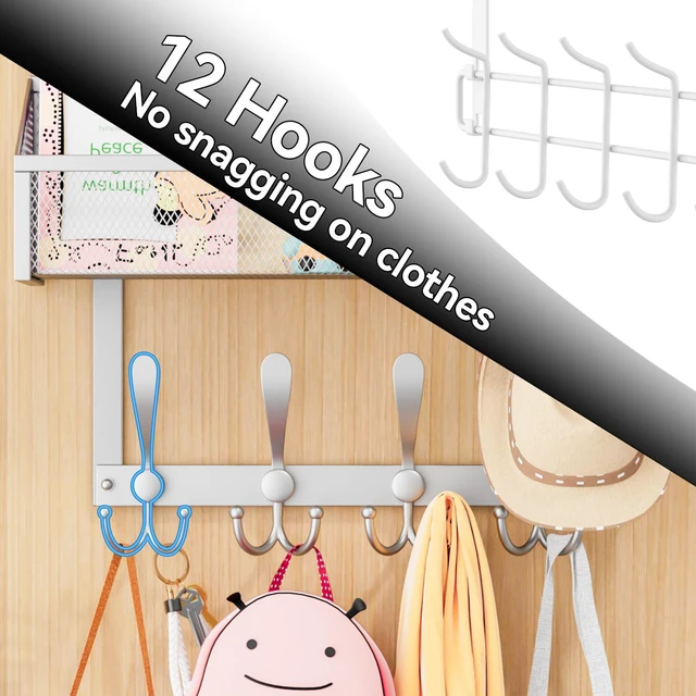 Alt view image 4 of 7 - Over The Door Hooks Organizer, Coat Rack Over The Door Storage Hanger Towel Rack, Back of Door Storage Organizer for Bathroom,Bedroom,Kitchen,Office (Silver, 3-Tier)