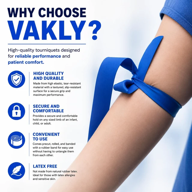 Alt view image 7 of 7 - Disposable Tourniquet 1 x 18, Blue, Latex-Free, 250 Pack Tear-resistant elastic, Rolled & banded, Single-use, First aid, Emergency & home care, Nursing supplies