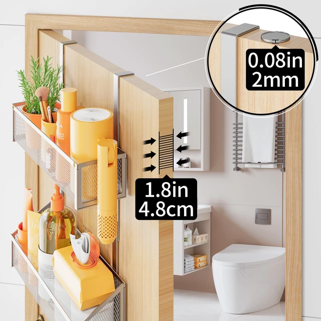 Alt view image 5 of 7 - Over The Door Hooks Organizer, Coat Rack Over The Door Storage Hanger Towel Rack, Back of Door Storage Organizer for Bathroom,Bedroom,Kitchen,Office (Silver, 3-Tier)