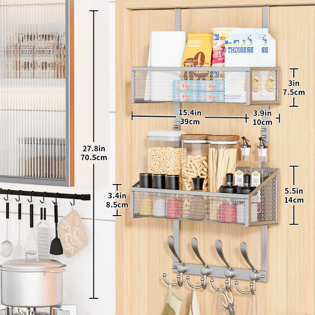Alt view image 7 of 7 - Over The Door Hooks Organizer, Coat Rack Over The Door Storage Hanger Towel Rack, Back of Door Storage Organizer for Bathroom,Bedroom,Kitchen,Office (Silver, 3-Tier)