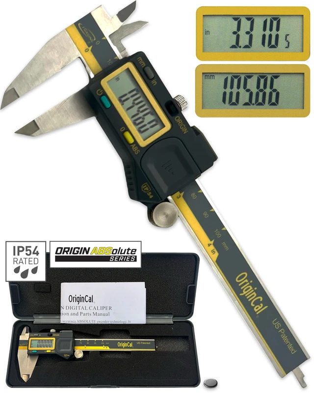 Main image of Absolute Origin 0-4" Digital Caliper, IP54 Stainless Steel, SPC/USB Output Port, Inch & Metric Modes, Case, Manual