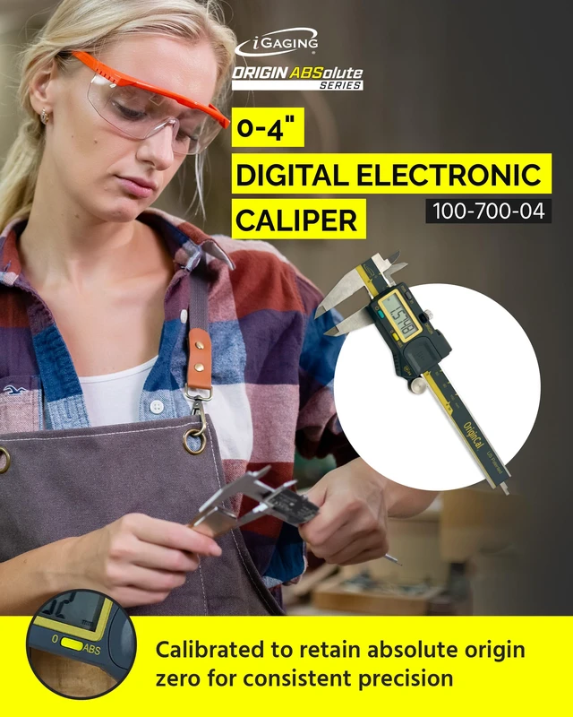 Alt view image 2 of 7 - Absolute Origin 0-4" Digital Caliper, IP54 Stainless Steel, SPC/USB Output Port, Inch & Metric Modes, Case, Manual