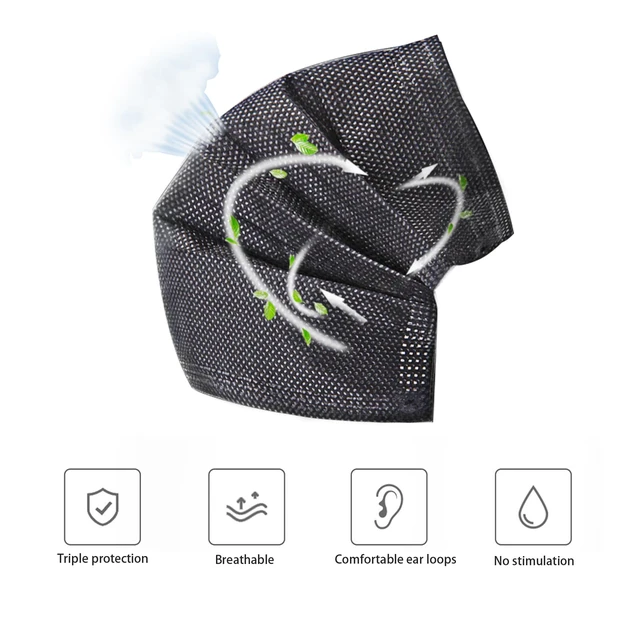Alt view image 5 of 7 - 100 Pieces Black Disposable Face Masks, Non Woven 3ply Earloop Disposable Masks, Fit for Adults