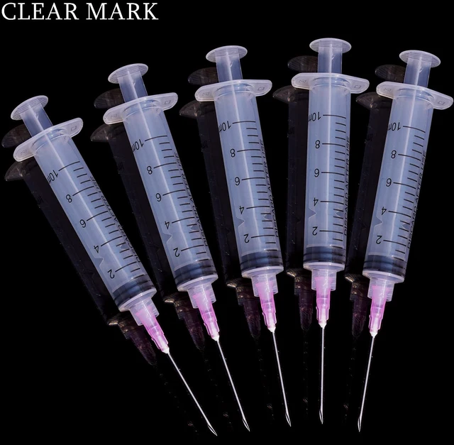 Alt view image 6 of 7 - 100 Pack 10ml/cc Plastic Luer Lock Syringa with 18Ga and Cap, Individually Sealed Wrapped, for Scientific Labs, Measuring Liquid, Refilling Cartridges or Glue Applicator