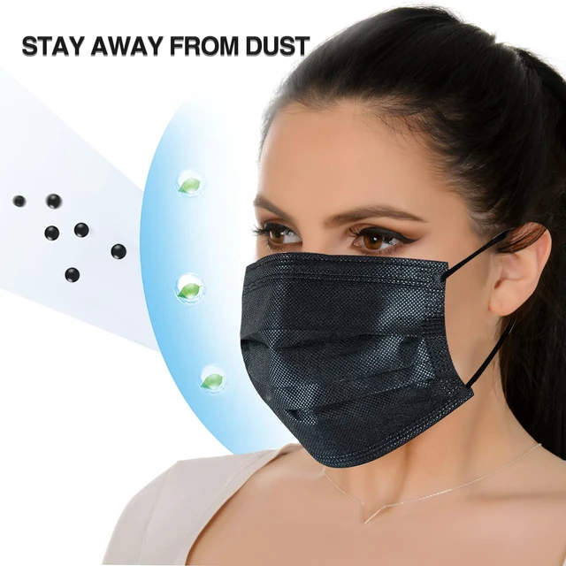Alt view image 6 of 7 - 100 Pieces Black Disposable Face Masks, Non Woven 3ply Earloop Disposable Masks, Fit for Adults