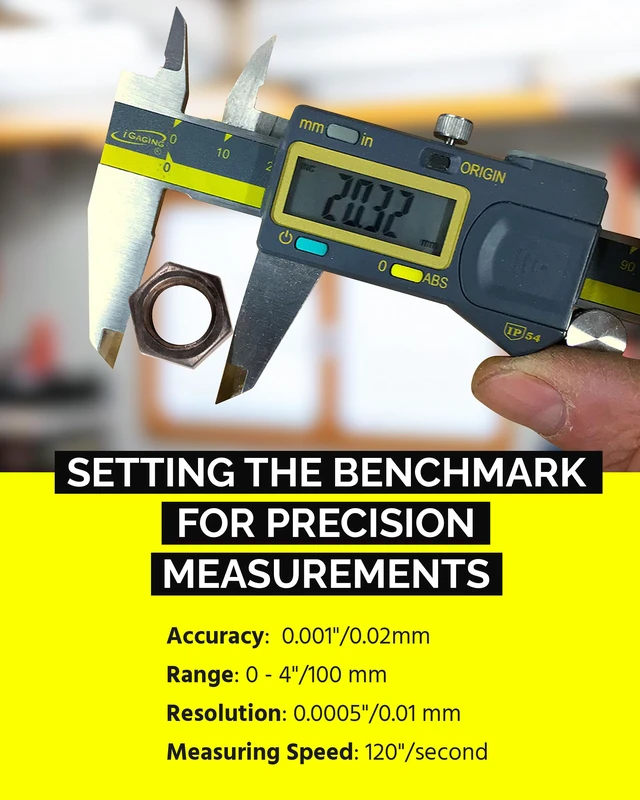 Alt view image 3 of 7 - Absolute Origin 0-4" Digital Caliper, IP54 Stainless Steel, SPC/USB Output Port, Inch & Metric Modes, Case, Manual