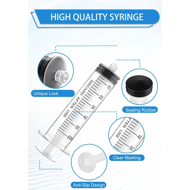 Alt view image 4 of 7 - Luer Lock Syringe 60ml - Sterile Disposable Syringes 30 Pack Without Needles Individual Sealed Packaging