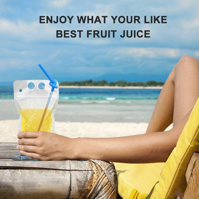 Alt view image 3 of 7 - 100 Pcs Drink Pouches with 100 Straw Holes Freezable Juice Pouches Translucent Reclosable Zipper Plastic Pouche Drink Bags for Cold & Hot Drinks for Adults and Kids Pool Party