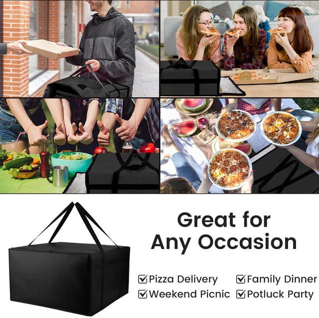 Alt view image 7 of 7 - Pizza Bags for Delivery, 24" x 24" x 14" Insulated Pizza Bag, Black Fits Large Pizzas, Thermal Carrier, Catering and Food Warmer Bag for Hot Box Transport, Pizza Warmer Carrier for Drivers