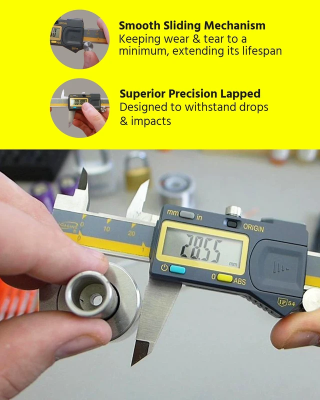 Alt view image 7 of 7 - Absolute Origin 0-4" Digital Caliper, IP54 Stainless Steel, SPC/USB Output Port, Inch & Metric Modes, Case, Manual