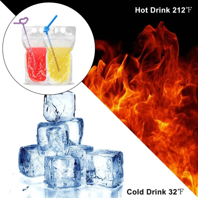 Alt view image 5 of 7 - 100 Pcs Drink Pouches with 100 Straw Holes Freezable Juice Pouches Translucent Reclosable Zipper Plastic Pouche Drink Bags for Cold & Hot Drinks for Adults and Kids Pool Party