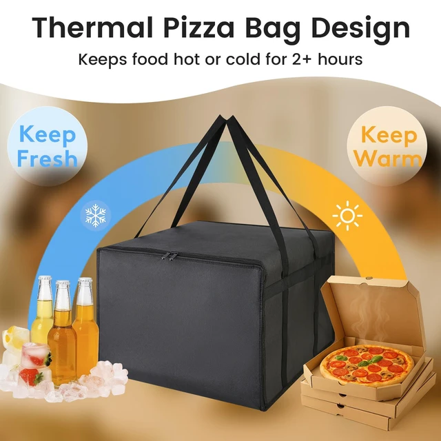 Alt view image 6 of 7 - Pizza Bags for Delivery, 24" x 24" x 14" Insulated Pizza Bag, Black Fits Large Pizzas, Thermal Carrier, Catering and Food Warmer Bag for Hot Box Transport, Pizza Warmer Carrier for Drivers