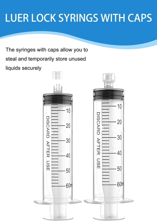 Alt view image 6 of 7 - Luer Lock Syringe 60ml - Sterile Disposable Syringes 30 Pack Without Needles Individual Sealed Packaging