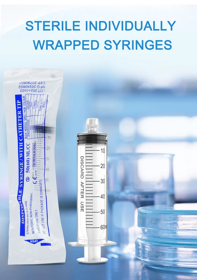 Alt view image 7 of 7 - Luer Lock Syringe 60ml - Sterile Disposable Syringes 30 Pack Without Needles Individual Sealed Packaging