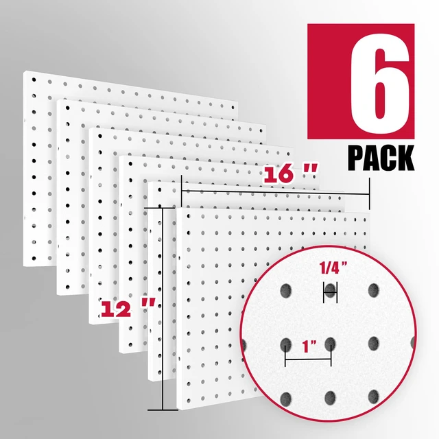 Alt view image 3 of 7 - 6 Pack Peg Board Organizer, Includes Metal PegBoard and Accessories White Pegboard Panels with 50 Pcs Hooks and Baskets, Wall Organization for Office, Craft Room, Ornaments Display, Sewing Room