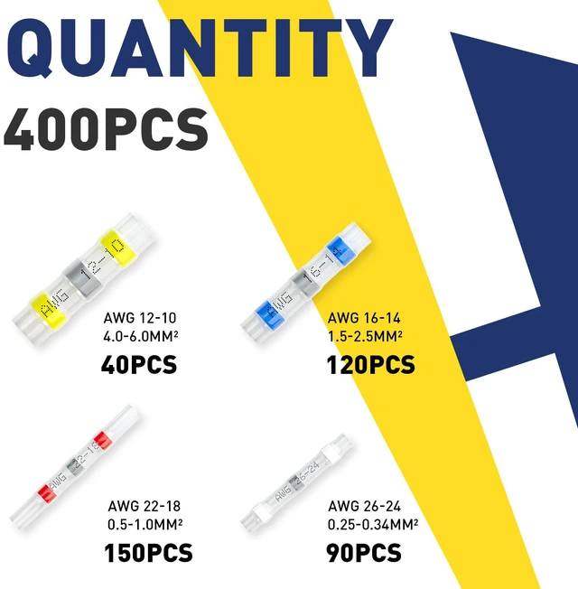 Alt view image 2 of 7 - 400PCS Solder Seal Wire Connectors Kit, 4 Colors/4 Sizes 26-10 AWG, Wire Gauge Markings, Clear Sleeves, Hot-Melt Adhesive Rings, Compartment Storage, Automotive Wiring