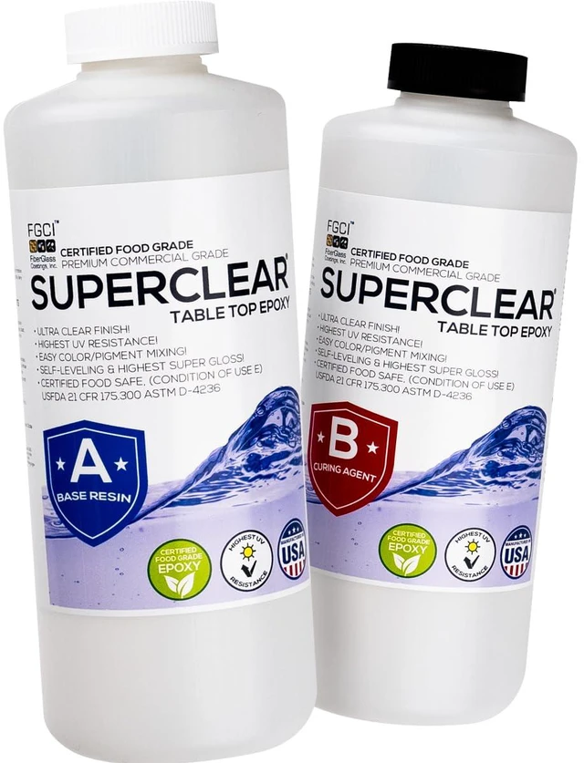 Main image of Table Top Epoxy Resin 64 oz Kit, Crystal Clear 1:1 Coating Self-leveling coating for bar tops, countertops, tumblers & wood. Anti-yellowing, UV resistant, food-safe, Made in USA