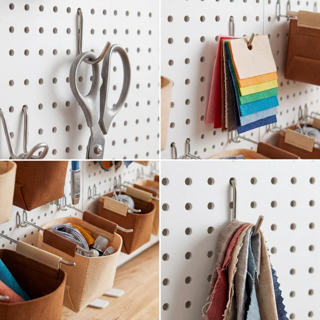 Alt view image 6 of 7 - 6 Pack Peg Board Organizer, Includes Metal PegBoard and Accessories White Pegboard Panels with 50 Pcs Hooks and Baskets, Wall Organization for Office, Craft Room, Ornaments Display, Sewing Room