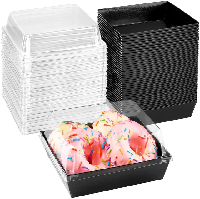 Main image of Charcuterie Boxes with Clear Lids, 5 Inches, 100 Pack, Black To Go Paper Food Containers, Disposable Bakery Dessert Boxes, For Sandwich, Cookie, Pastry, Cake Slice