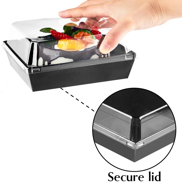 Alt view image 3 of 7 - Charcuterie Boxes with Clear Lids, 5 Inches, 100 Pack, Black To Go Paper Food Containers, Disposable Bakery Dessert Boxes, For Sandwich, Cookie, Pastry, Cake Slice