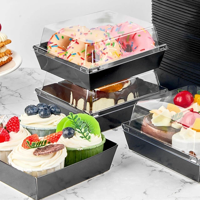 Alt view image 6 of 7 - Charcuterie Boxes with Clear Lids, 5 Inches, 100 Pack, Black To Go Paper Food Containers, Disposable Bakery Dessert Boxes, For Sandwich, Cookie, Pastry, Cake Slice