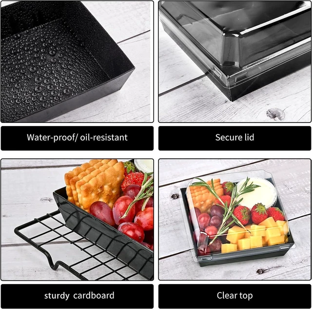 Alt view image 4 of 7 - Charcuterie Boxes with Clear Lids, 5 Inches, 100 Pack, Black To Go Paper Food Containers, Disposable Bakery Dessert Boxes, For Sandwich, Cookie, Pastry, Cake Slice