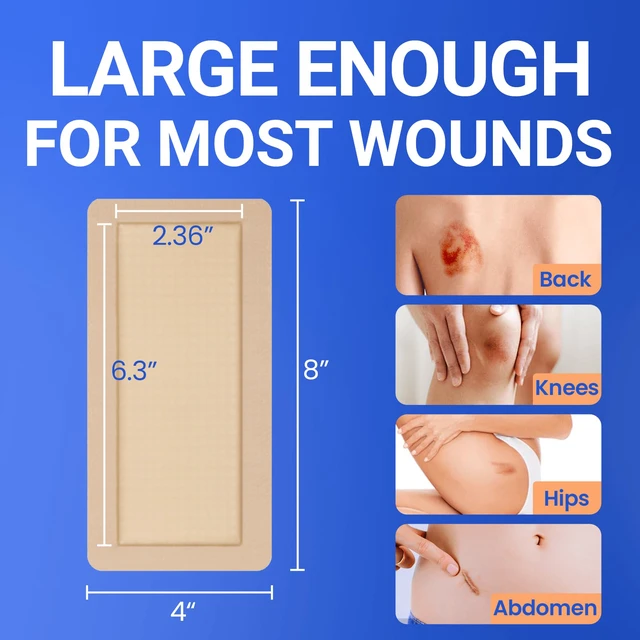 Alt view image 2 of 6 - Large Waterproof Bandages 4x8 Silicone Foam Dressing Sensitive Skin, 5 PCS Wound Dressing, Adhesive Cohesive Pad with Border, First Aid, Post-Surgical, Burn & Pressure Care, Scar Care