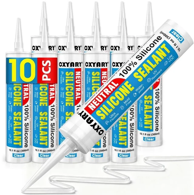 Main image of Silicone Caulk & Sealant Clear, 10 Pack - 100% Silicone Sealant (300ml) Waterproof Silicone Caulking for Kitchen, Bathroom, Toilet, Sink, Window Door Use, Shrink & Crack Proof (10.1 FL.OZ/300ml)