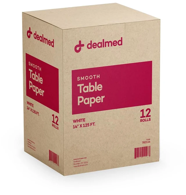 Main image of Table Paper Exam Cover - 14 in x 125 ft, Smooth, White, 12 Rolls Tear Resistant, Disposable Barrier Cover, Quiet Non Crinkly, For Clinics, Studios, Offices, Crafts