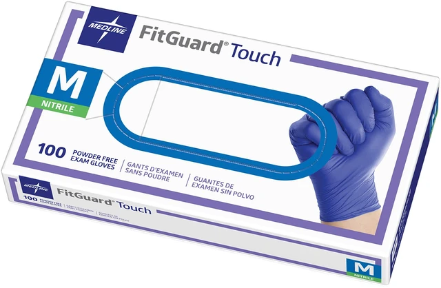 Main image of Medline Touch Nitrile Exam Gloves, 100 Count, Medium, Powder Free, Disposable, Not Made with Natural Rubber Latex, Excellent Sense of Touch for Medical Tasks, Durable for Household Chores