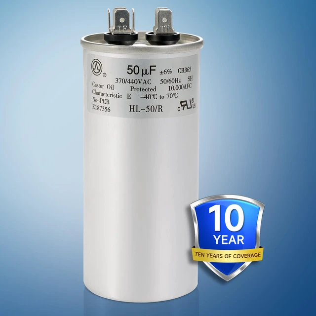 Alt view image 2 of 7 - AC Capacitor 50uF or 50MFD ±6% 370V/440VAC CBB65 Round Start Capacitor for Heat Pump Air Conditionerfor AC Motor Run or Fan Start and CoolTen Years of Coverage