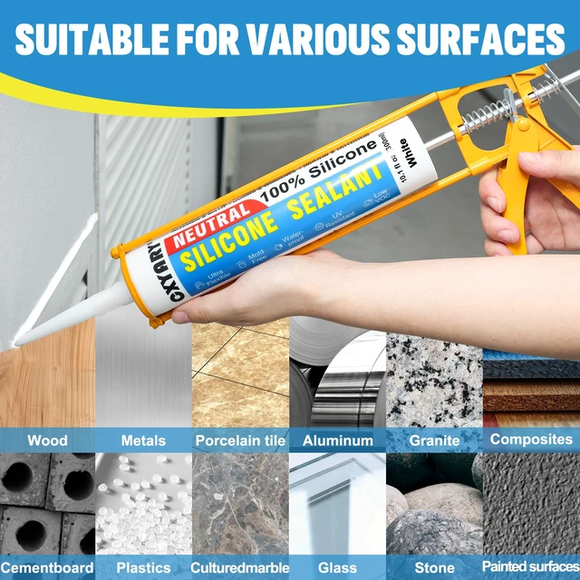 Alt view image 6 of 7 - Silicone Caulk & Sealant White,10 Pack - 100% Silicone Sealant (300ml) Waterproof Silicone Caulking for Kitchen, Bathroom, Toilet, Sink, Window Door Use, Shrink & Crack Proof (10.1 FL.OZ/300ml)