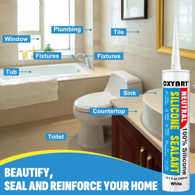 Alt view image 5 of 7 - Silicone Caulk & Sealant White,10 Pack - 100% Silicone Sealant (300ml) Waterproof Silicone Caulking for Kitchen, Bathroom, Toilet, Sink, Window Door Use, Shrink & Crack Proof (10.1 FL.OZ/300ml)