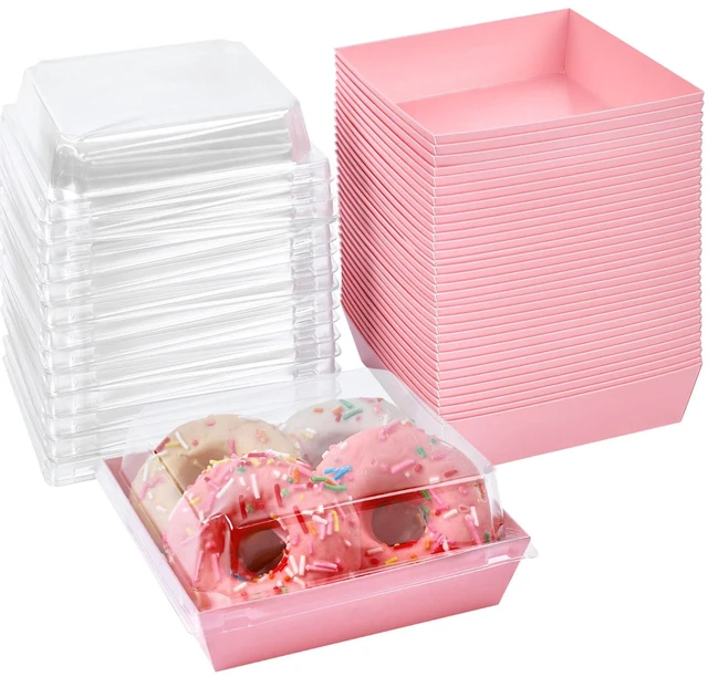 Main image of Charcuterie Boxes with Clear Lids, 5 Inches, 100 Pack, Pink To Go Paper Food Containers, Disposable Bakery Dessert Boxes, For Sandwich, Cookie, Pastry, Cake Slice