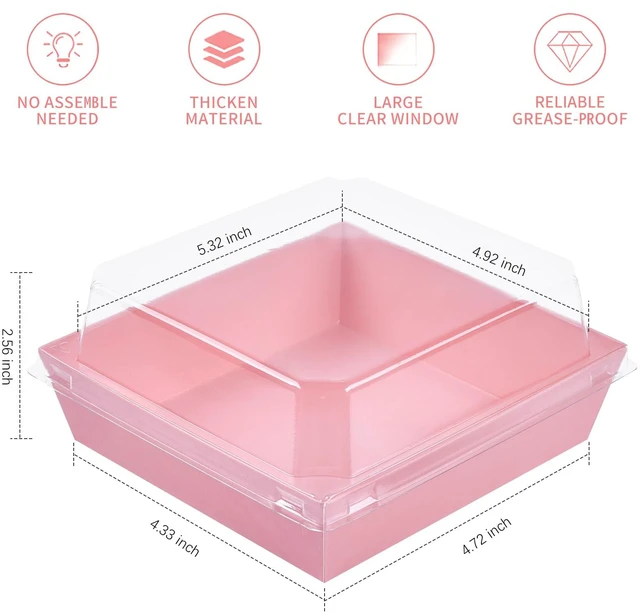 Alt view image 2 of 7 - Charcuterie Boxes with Clear Lids, 5 Inches, 100 Pack, Pink To Go Paper Food Containers, Disposable Bakery Dessert Boxes, For Sandwich, Cookie, Pastry, Cake Slice