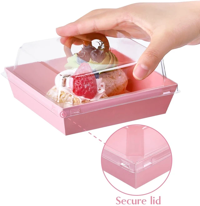 Alt view image 3 of 7 - Charcuterie Boxes with Clear Lids, 5 Inches, 100 Pack, Pink To Go Paper Food Containers, Disposable Bakery Dessert Boxes, For Sandwich, Cookie, Pastry, Cake Slice