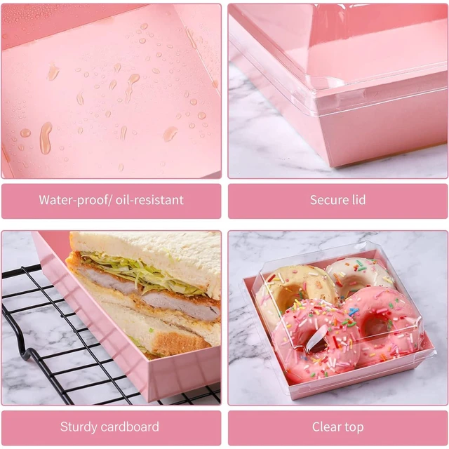 Alt view image 4 of 7 - Charcuterie Boxes with Clear Lids, 5 Inches, 100 Pack, Pink To Go Paper Food Containers, Disposable Bakery Dessert Boxes, For Sandwich, Cookie, Pastry, Cake Slice