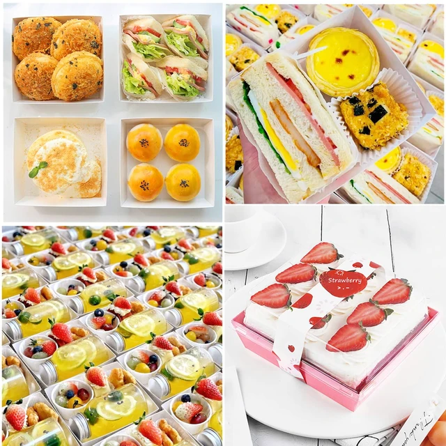 Alt view image 6 of 7 - Charcuterie Boxes with Clear Lids, 5 Inches, 100 Pack, Pink To Go Paper Food Containers, Disposable Bakery Dessert Boxes, For Sandwich, Cookie, Pastry, Cake Slice