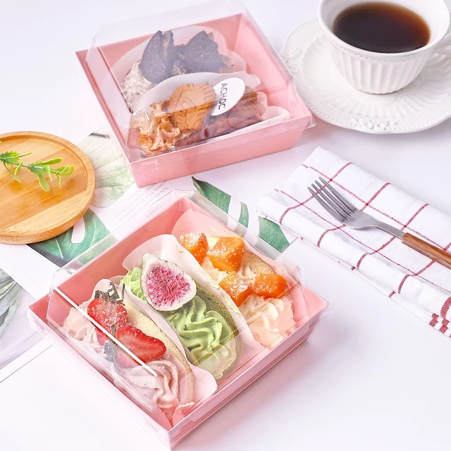 Alt view image 5 of 7 - Charcuterie Boxes with Clear Lids, 5 Inches, 100 Pack, Pink To Go Paper Food Containers, Disposable Bakery Dessert Boxes, For Sandwich, Cookie, Pastry, Cake Slice