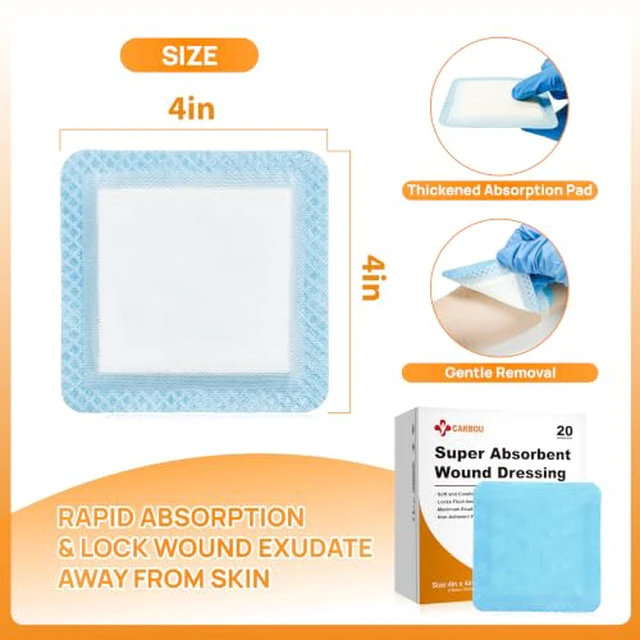 Alt view image 2 of 6 - 4" x 4" Super Absorbent Wound Dressing, 40 Pack, Non-Adhesive Pads Breathable Absorbent Bandages, Soft Highly Absorbent Dressing, Non Stick Gauze Pads for Heavy Exudate Wound Care