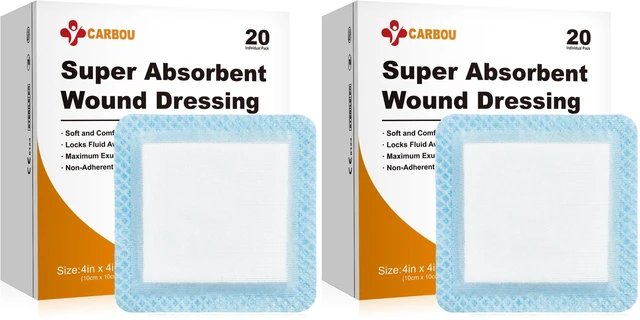 Main image of 4" x 4" Super Absorbent Wound Dressing, 40 Pack, Non-Adhesive Pads Breathable Absorbent Bandages, Soft Highly Absorbent Dressing, Non Stick Gauze Pads for Heavy Exudate Wound Care