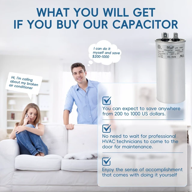 Alt view image 6 of 7 - AC Capacitor 50uF or 50MFD ±6% 370V/440VAC CBB65 Round Start Capacitor for Heat Pump Air Conditionerfor AC Motor Run or Fan Start and CoolTen Years of Coverage