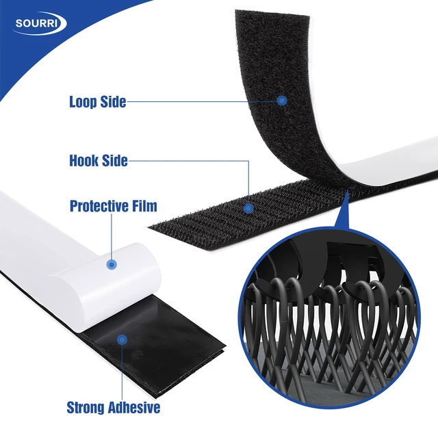 Alt view image 4 of 6 - 1 Inch x 82 Feet Hook and Loop Tape Sticky Back Fastener Roll, Nylon Self Adhesive Heavy Duty Strips Fastener for Home Office School Car and Crafting Organization