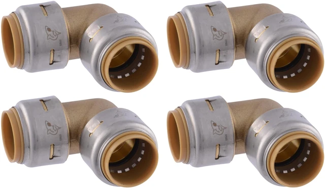 Main image of Max 3/4 Inch 90 Degree Elbow, Pack of 4, Push to Connect Brass Plumbing Fitting, PEX Pipe, Copper, CPVC, PE-RT, HDPE, U256LFA